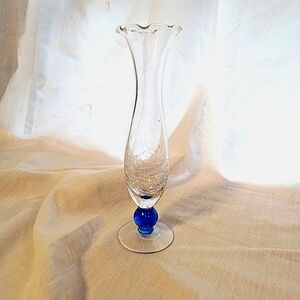 Crackle Glass Cobalt Blue Bud Vase Elegant Fairy Cottage Romantic 7-8"